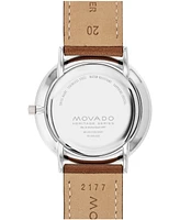 Movado Men's Silhouette Swiss Quartz Cognac Brown Leather Watch 40mm