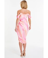 Quiz Women's Satin Ombre Cold Shoulder Midi Dress