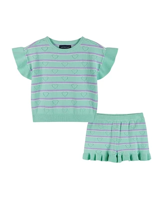 Toddler/Child Girls Aqua Heart Knit Short Set