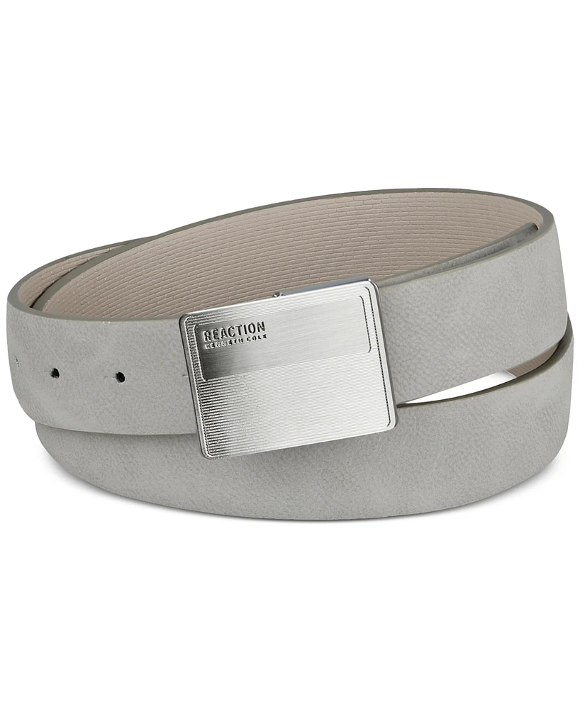 Kenneth Cole Reaction Men's Faux-Leather Logo Plaque-Buckle Belt