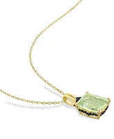 Green Quartz (5-1/3 ct. t.w.) & Black Sapphire (1/4 ct. t.w.) Halo 18" Pendant Necklace in Gold-Plated Sterling Silver