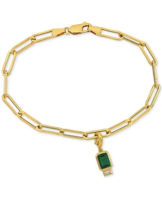 Lab-Grown Emerald (7/8 ct. t.w.) & Lab-Grown White Sapphire (1/6 ct. t.w.) Single Charm Link Bracelet in Gold-Plated Sterling Silver