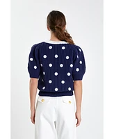 Women's Shell Embroidered Puff Sleeve Sweater