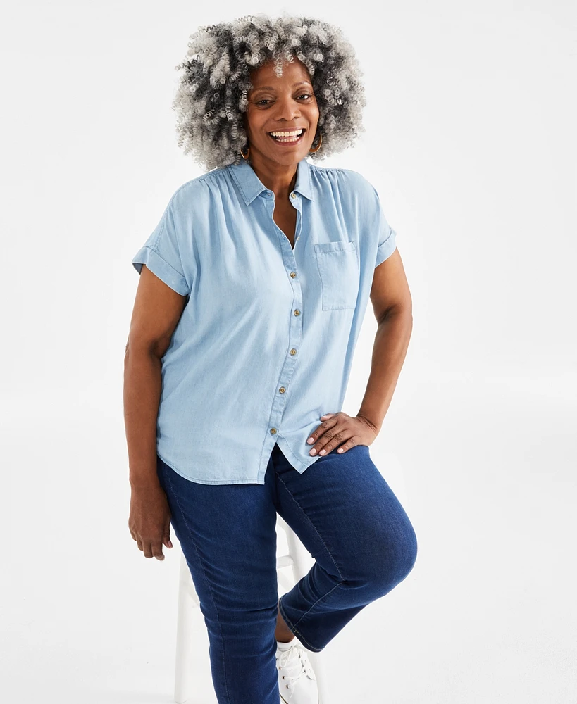 Style & Co Plus Chambray Camp Shirt, Created for Macy's