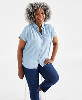 Style & Co Plus Chambray Camp Shirt, Created for Macy's