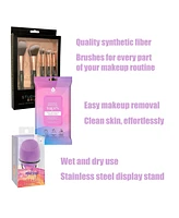 Pursonic Makeup Essentials Bundle: Brushes, Wipes & Blender Sponge