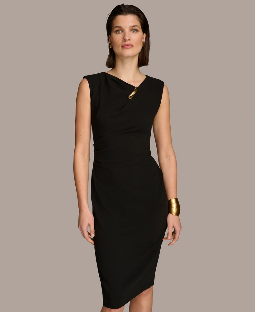 Donna Karan Women's Asymmetric Hardware Sleeveless Sheath Dress