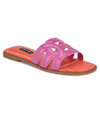 Nine West Women's Geena Round Toe Flat Slip-On Sandals - Patent