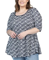 24seven Comfort Apparel Plus Size Elbow Sleeve Casual Tunic Top