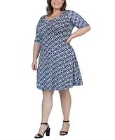 24seven Comfort Apparel Plus Size Knee Length Elbow Sleeve Dress