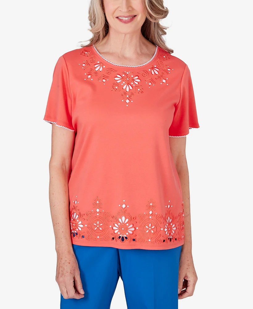 Alfred Dunner Petite Neptune Beach Medallion Cut Out Top