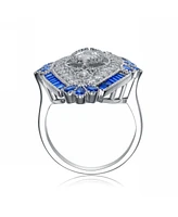 Sterling Silver with White Gold Plated Baguette Cubic Zirconia Cocktail Ring