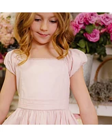 Hope & Henry Girls' Cap Sleeve Special Occasion Sateen Flower Girl Dress with Embroidered Hem