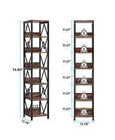 Tribesigns 6-Tier Bookshelf Storage Shelves: 75 Inches Tall Narrow Bookcase with Heavy Duty Metal Frame