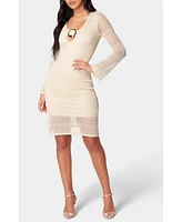 Bebe Women's Long Sleeve Crochet Resort Dress