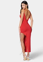 Bebe Women's Fringe Detail High Slit Dress