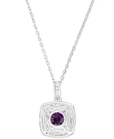 Amethyst (1-1/5 ct. t.w.) & Lab-Grown White Sapphire (1/3 Square Halo Birthstone Pendant Necklace Sterling Silver, 16" + 2" extender (Als