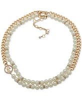 Karl Lagerfeld Paris Gold-Tone Imitation Pearl Omega Double Row Necklace, 16" + 3" extender