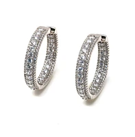 Suzy Levian New York Suzy Levian Sterling Silver Cubic Zirconia Framed Hoop Earrings