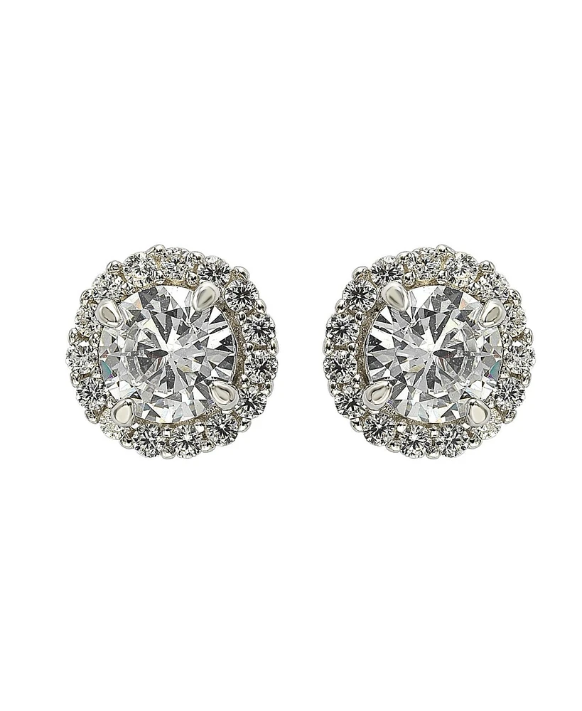 Suzy Levian Sterling Silver Cubic Zirconia Classic Round Halo Stud Earrings