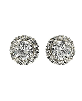 Suzy Levian Sterling Silver Cubic Zirconia Classic Round Halo Stud Earrings