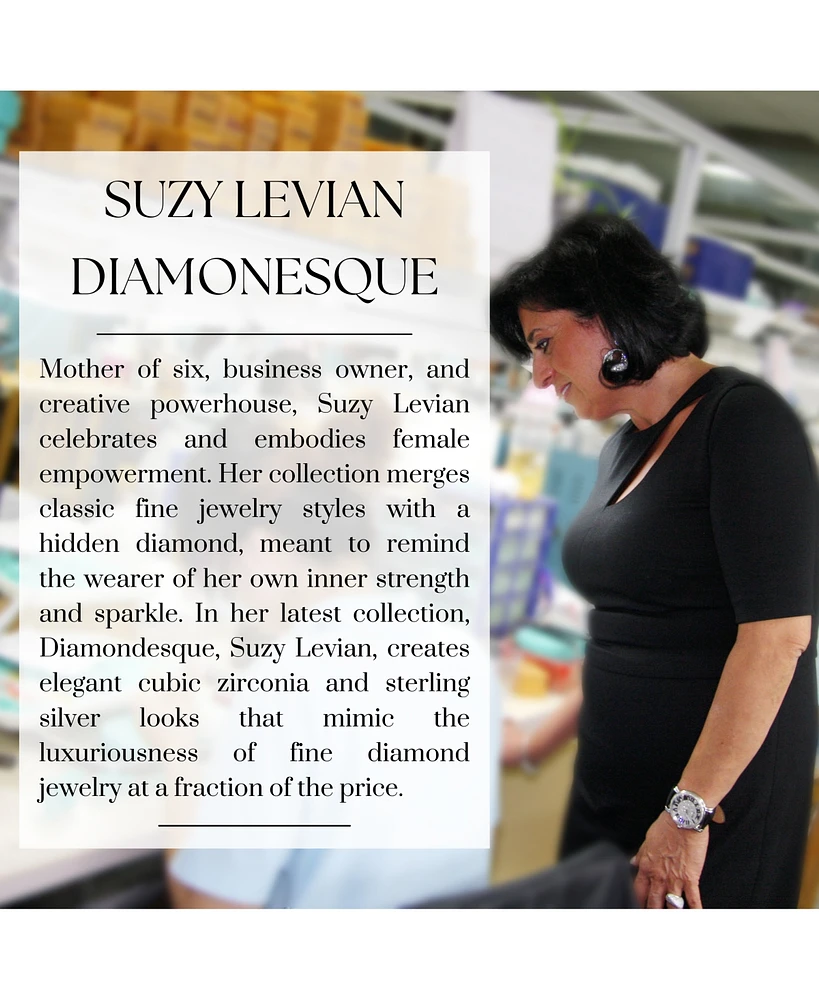 Suzy Levian Sterling Silver Cubic Zirconia Rainbow Baguette Half Hoop Earrings
