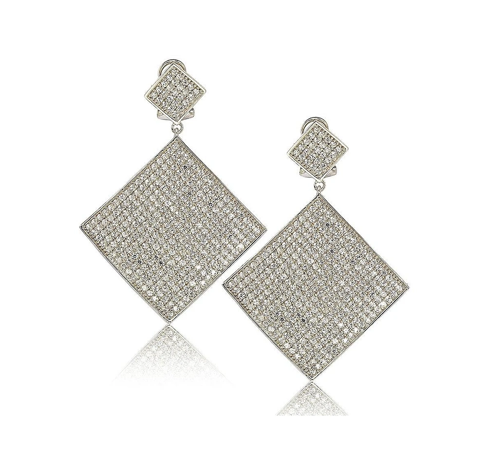 Suzy Levian Sterling Silver Cubic Zirconia Pave Flat Diamond-Shape Disk Dangle Earrings