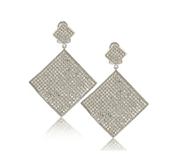 Suzy Levian Sterling Silver Cubic Zirconia Pave Flat Diamond-Shape Disk Dangle Earrings