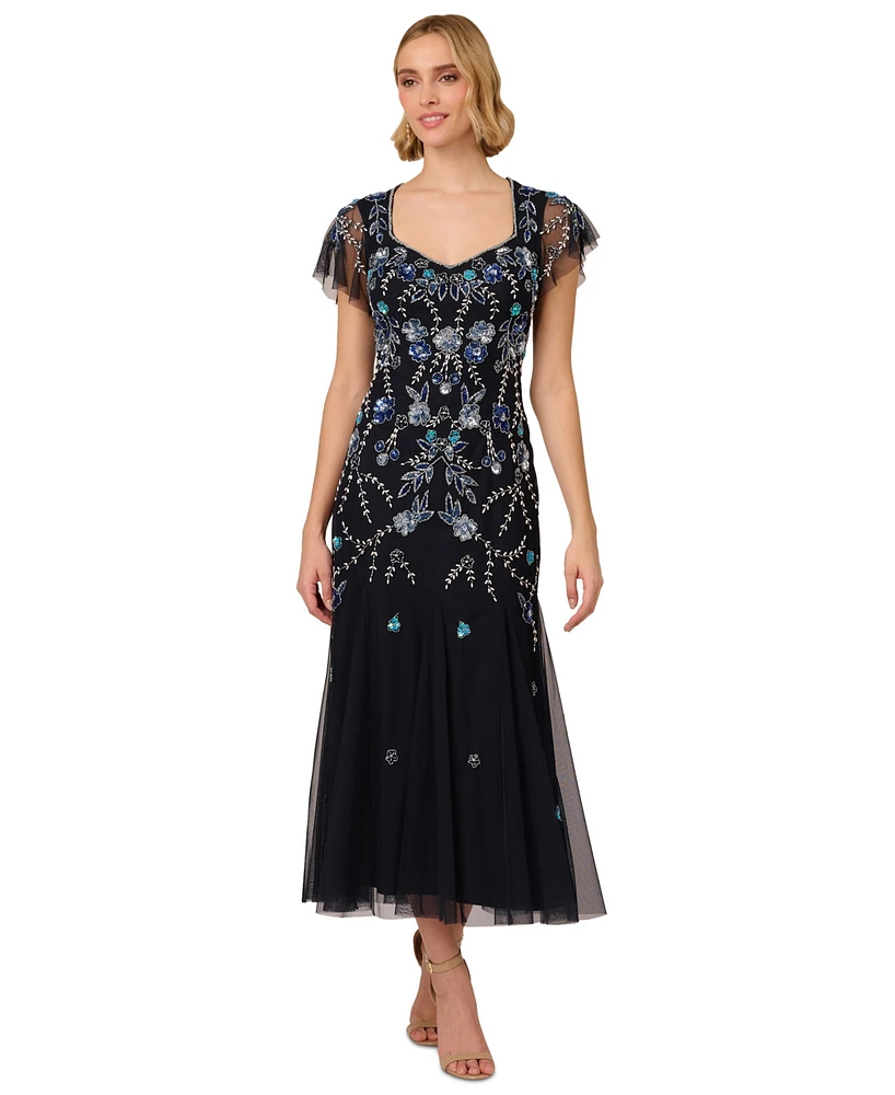 Adrianna Papell Women's Embellished Godet-Pleated Dress