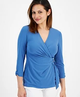 Jones New York Petite 3/4-Sleeve D-Ring Wrap Top