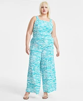 Bar Iii Trendy Plus Printed Wide-Leg Pants, Created for Macy's