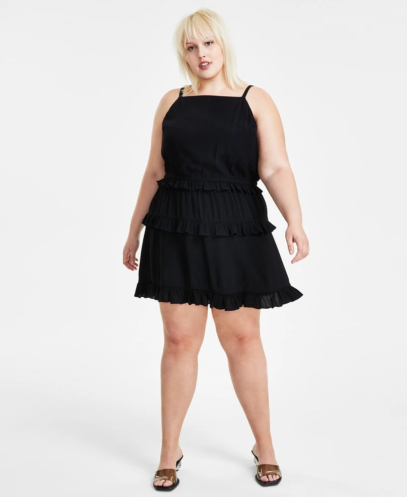 Bar Iii Trendy Plus Halter Ruffled Mini Dress, Created for Macy's