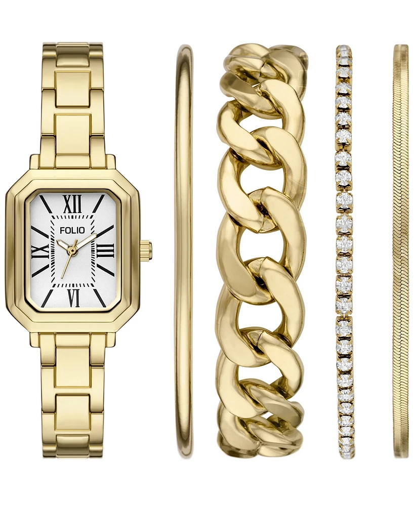 Folio Women's Three Hand Gold-Tone Alloy Watch 25mm Gift Set - Gold