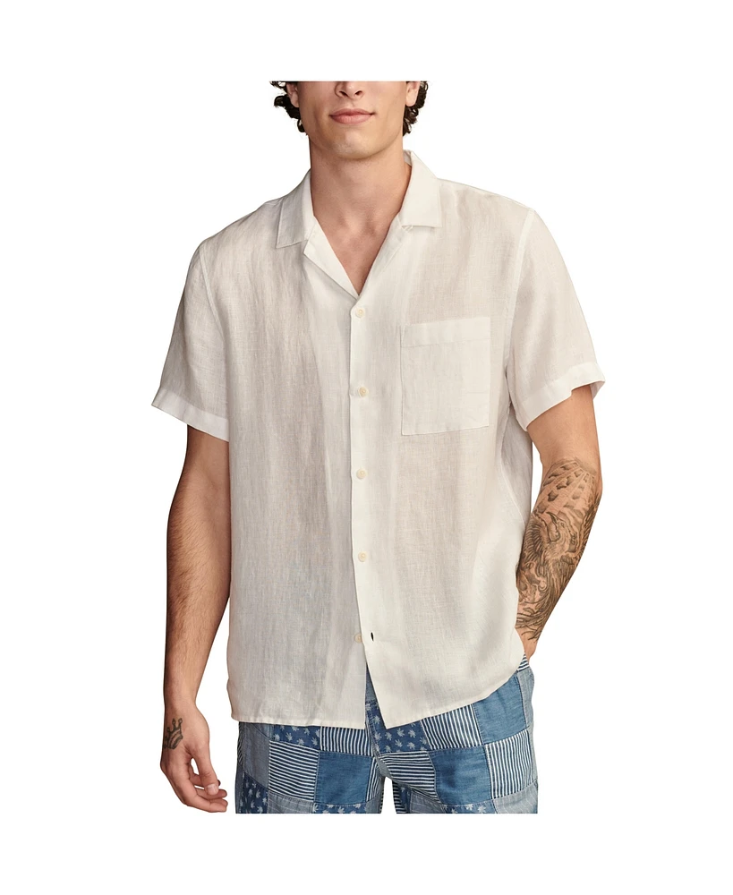 Lucky Brand Men's Linen Camp Collar Short Sleeve Shirt