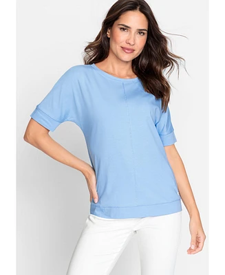 Olsen Cotton Blend 3/4 Sleeve Solid T-Shirt