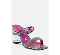 London Rag Krypton Marble Print Clear Block Heel Sandals