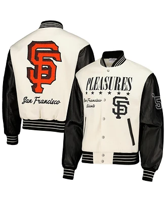 Men's Pleasures White San Francisco Giants Full-Snap Varsity Jacket