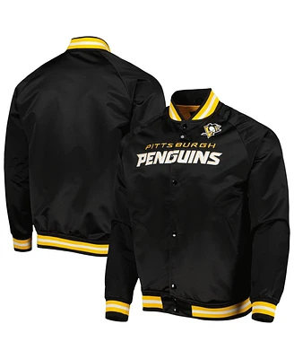 Men's Mitchell & Ness Black Pittsburgh Penguins Satin Full-Snap Varsity Jacket