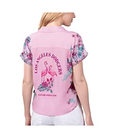 Margaritaville Women's Pink Atlanta Braves Stadium Tie-Front Button-Up Shirt