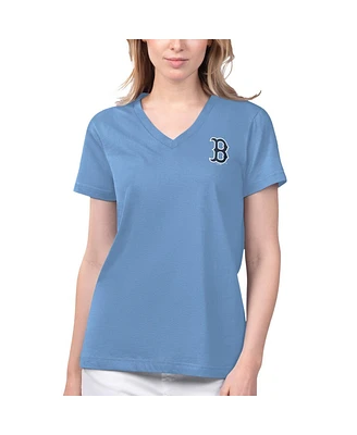 Women's Margaritaville Light Blue Boston Red Sox Game Time V-Neck T-shirt