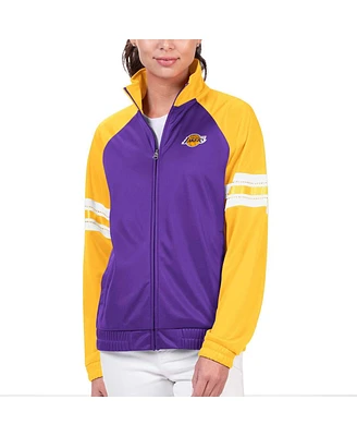 Women's G-iii 4Her by Carl Banks Purple Los Angeles Lakers Main Player Raglan Rhinestone Full-Zip Track Jacket