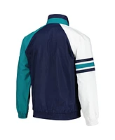 Men's Starter Navy, White Seattle Mariners Elite Raglan Half-Zip Jacket