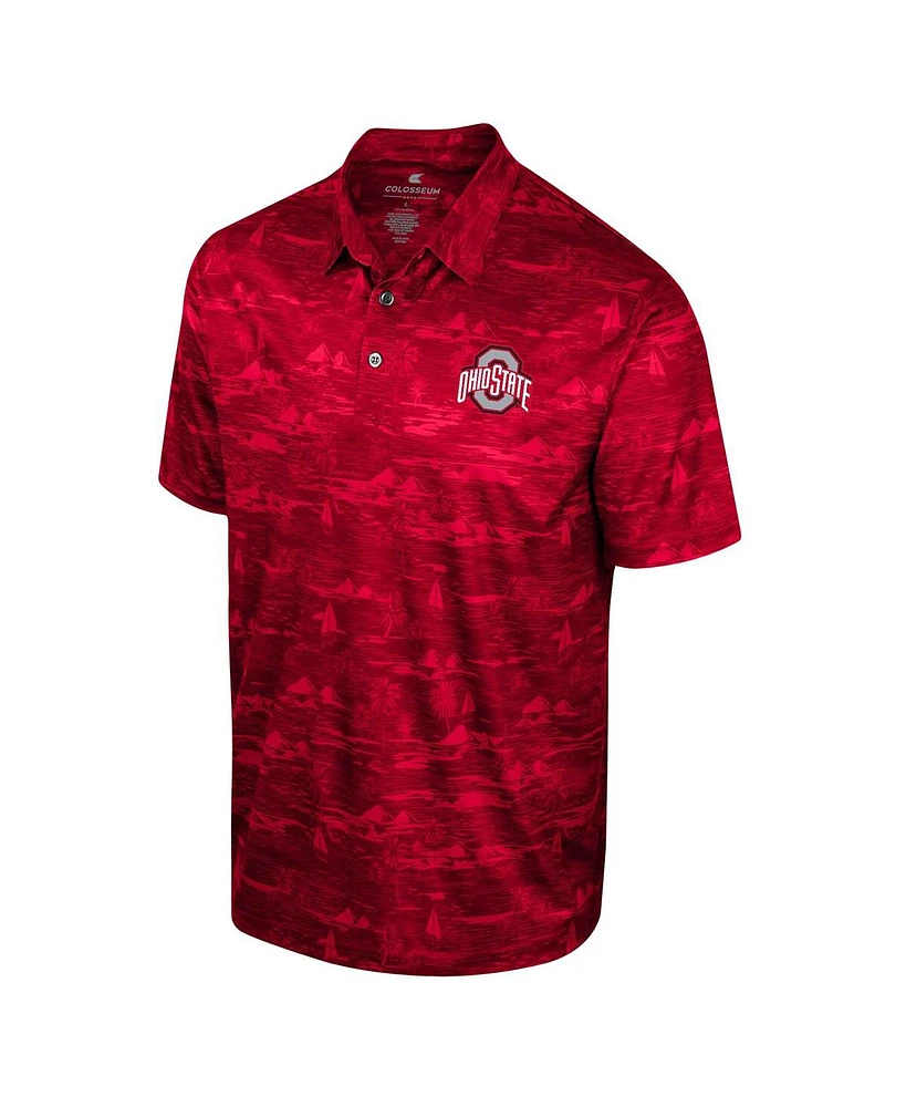 Men's Colosseum Scarlet Ohio State Buckeyes Daly Print Polo Shirt