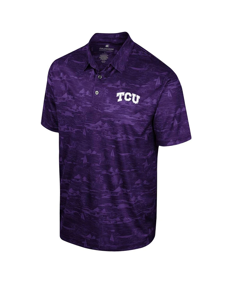 Men's Colosseum Purple Tcu Horned Frogs Daly Print Polo Shirt