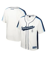 Men's Colosseum Cream Distressed Spelman College Jaguars Ruth Button-Up Baseball Jersey