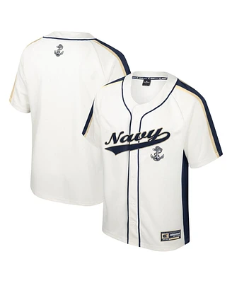 Men's Colosseum Cream Distressed Navy Midshipmen Ruth Button-Up Baseball Jersey