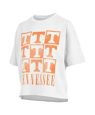 Women's Pressbox White Distressed Tennessee Volunteers Motley Crew Andy Waist Length Oversized T-shirt