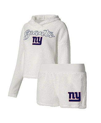 Women's Concepts Sport White New York Giants Fluffy Pullover Sweatshirt and Shorts Sleep Set