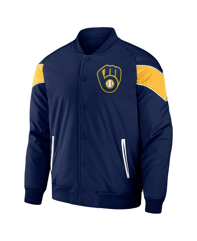 Men's Darius Rucker Collection By Fanatics Navy Milwaukee Brewers Baseball Raglan Full-Snap Jacket