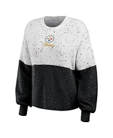 Women's Wear by Erin Andrews White, Black Pittsburgh Steelers Lighweight Modest Crop Color-Block Pullover Sweater